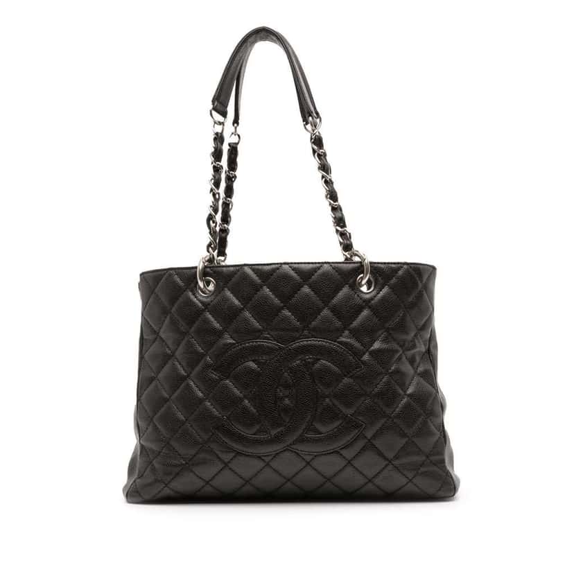 Chanel Caviar Grand Shopping Tote Black Leather Good condition - Front View