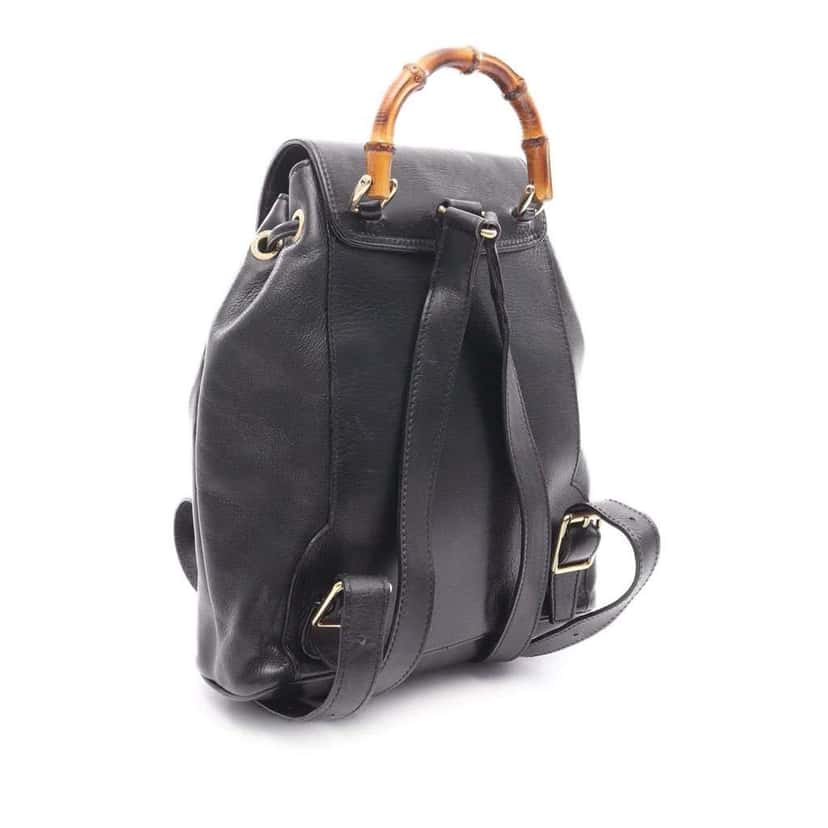 Gucci Leather Bamboo Backpack Black Leather Good condition - Back View