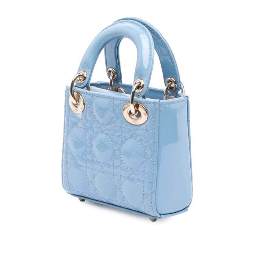 Dior Micro Patent Cannage Lady Dior Blue Leather Good condition - Back View