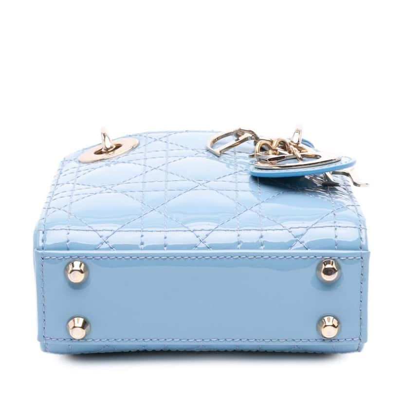 Dior Micro Patent Cannage Lady Dior Blue Leather Good condition - Inside View