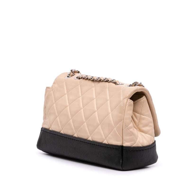 Chanel CC Bicolor Quilted Calfskin and Caviar Single Flap Brown Leather Good condition - Back View