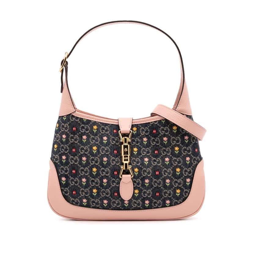 Gucci Limited Edition Small GG Embroidered Denim Floral Jackie 1961 Crossbody Blue Denim Good condition - Front View