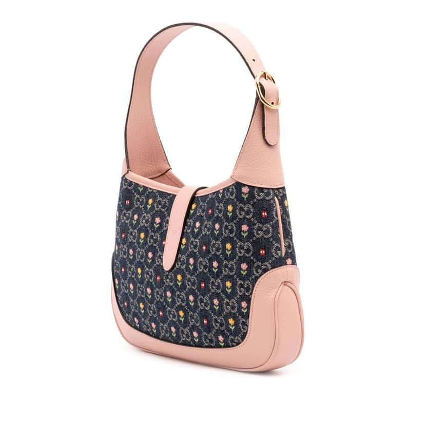 Gucci Limited Edition Small GG Embroidered Denim Floral Jackie 1961 Crossbody Blue Denim Good condition - Back View