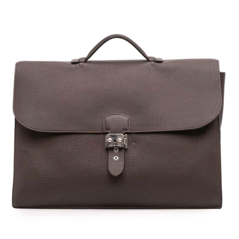 Hermès Togo Sac a Depeches 41 Brown Leather Good condition - Front View