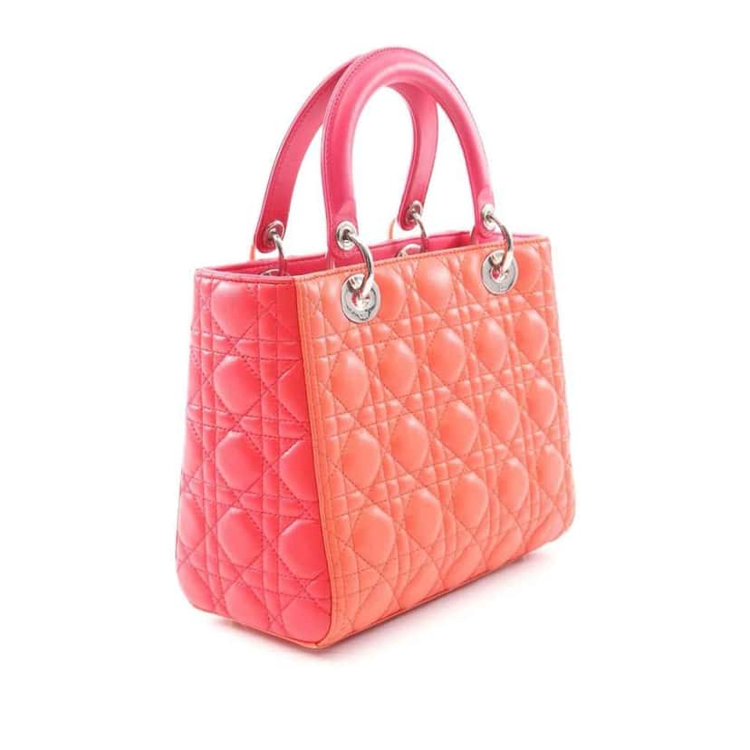 Dior Medium Bicolor Lambskin Cannage Lady Dior Orange Leather Good condition - Back View