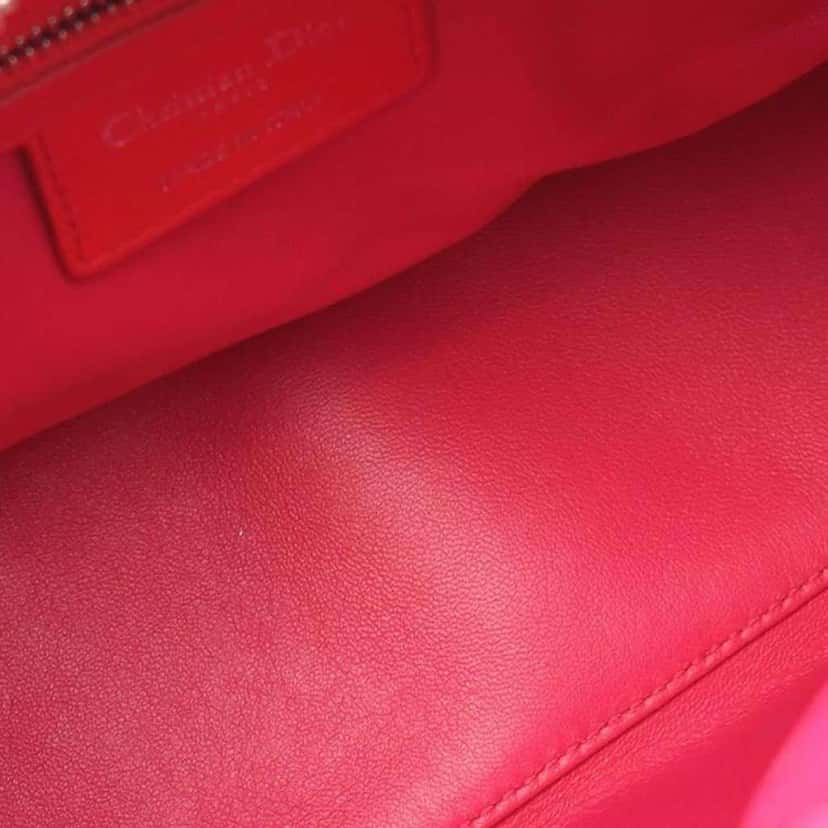 Dior Medium Bicolor Lambskin Cannage Lady Dior Orange Leather Good condition - Inside View