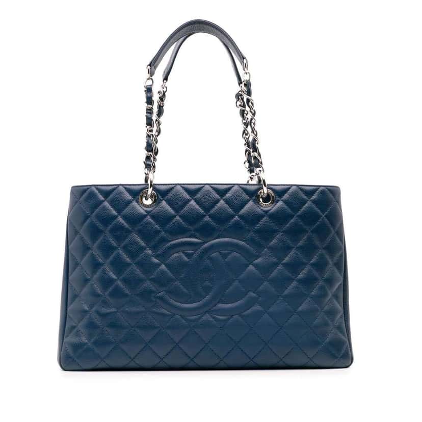 Chanel Caviar Grand Shopping Tote XL Blue Leather Good condition - Front View