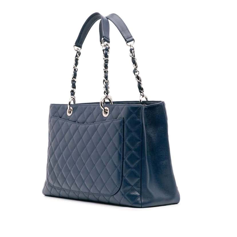 Chanel Caviar Grand Shopping Tote XL Blue Leather Good condition - Back View