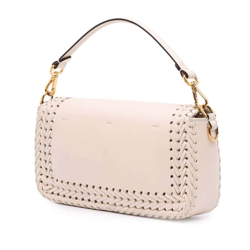Fendi Woven Calfskin Vitello King Ceylon Baguette Satchel Brown Leather Good condition - Back View