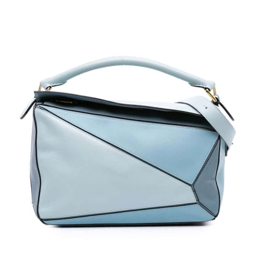 Loewe Medium Tricolor Calfskin Puzzle Satchel Blue Leather Good condition - Front View