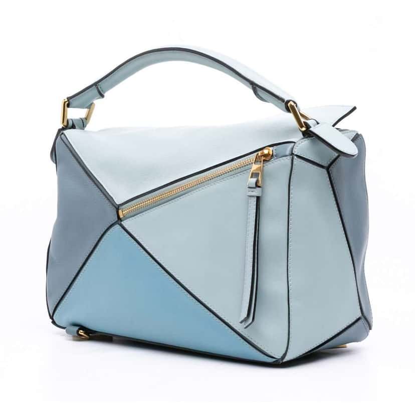 Loewe Medium Tricolor Calfskin Puzzle Satchel Blue Leather Good condition - Back View