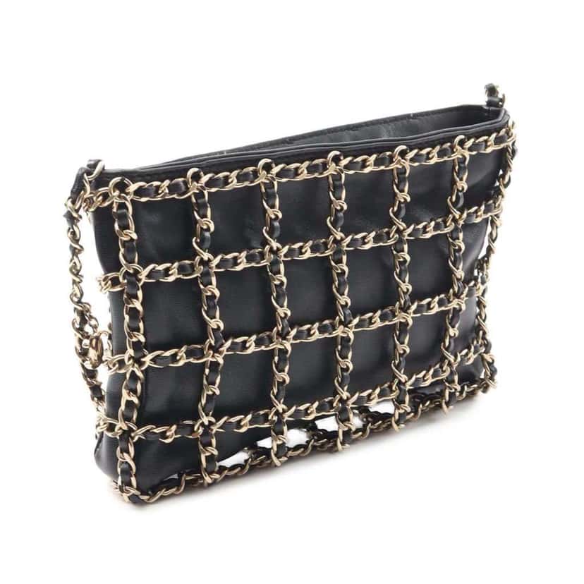 Chanel Lambskin Chain Frame Crossbody Black Leather Good condition - Back View