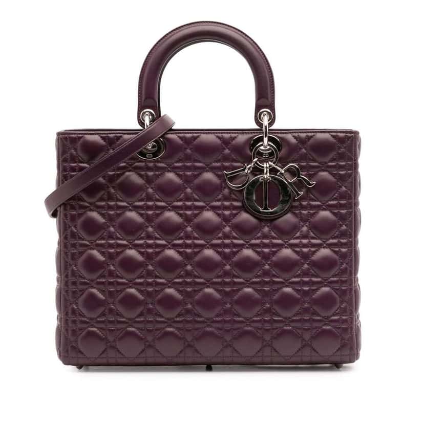 Dior Large Lambskin Cannage Lady Dior Purple Leather Good condition - Front View