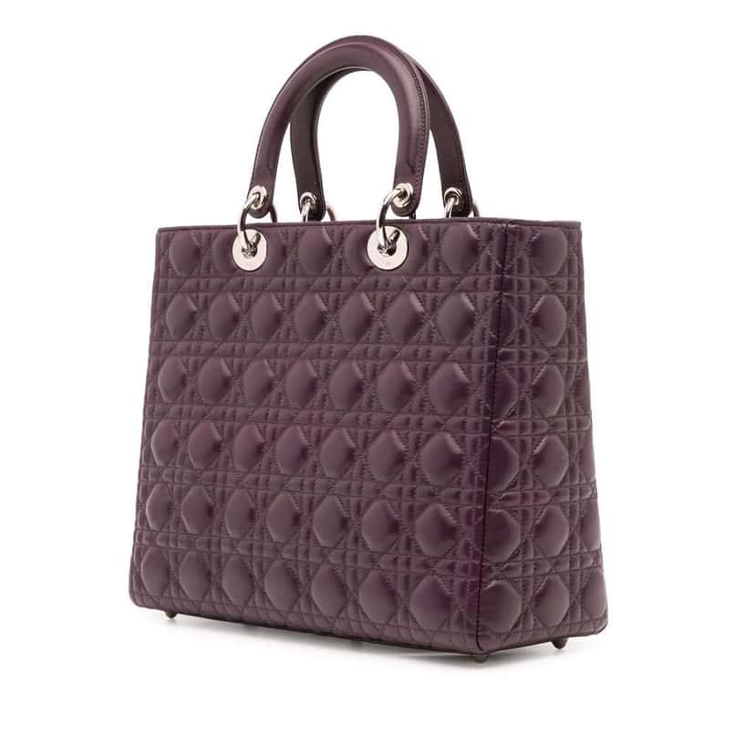 Dior Large Lambskin Cannage Lady Dior Purple Leather Good condition - Back View