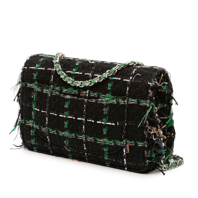 Chanel Quilted Boucle Tweed Robot Charm Wallet On Chain Black Tweed Good condition - Back View