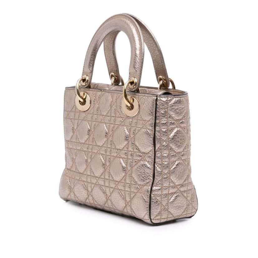 Dior Small Metallic Grained Calfskin Cannage Supple Lady Dior Gold Leather Good condition - Back View