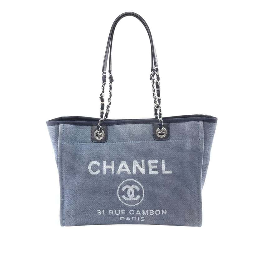 Chanel Small Canvas Deauville Tote Blue Canvas Good condition - Front View