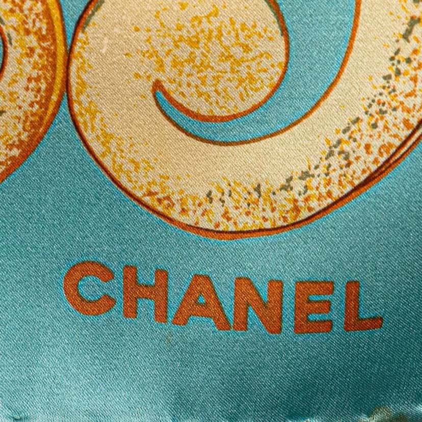 Chanel CC Floral Printed Silk Scarf Blue Silk Good condition - Box View
