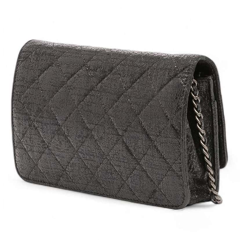 Chanel CC Quilted Crinkled Calfskin Wallet On Chain Black Leather Good condition - Back View