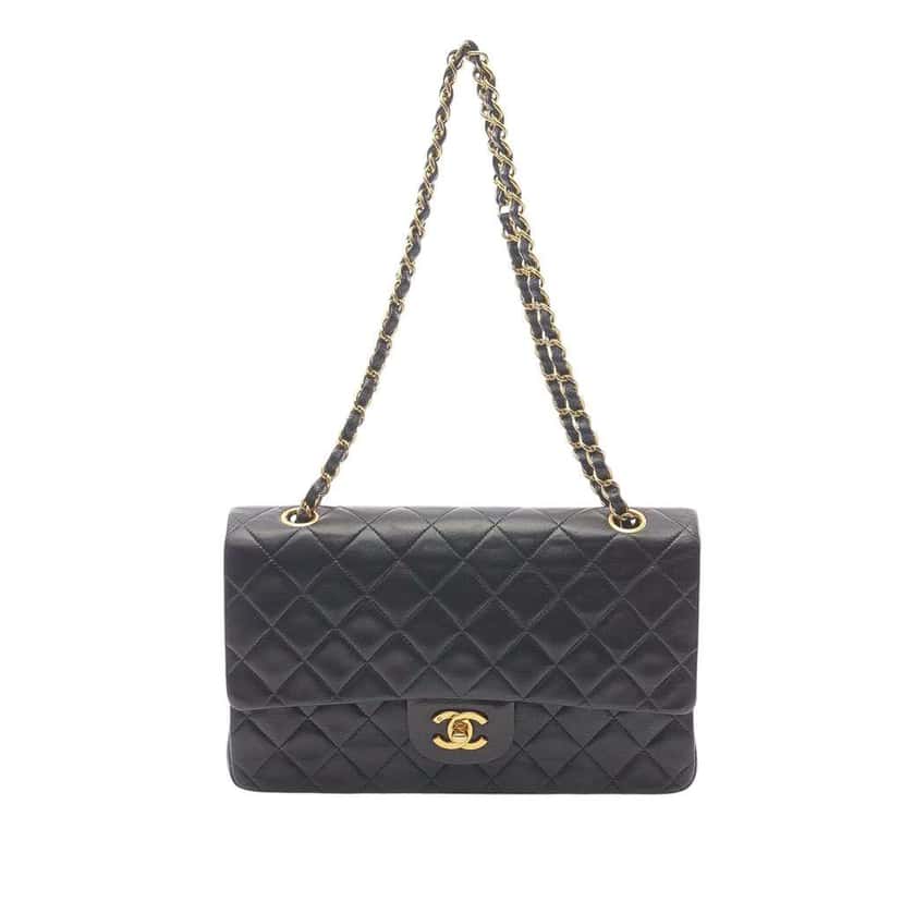 Chanel Medium Classic Lambskin Double Flap Black Leather Good condition - Front View