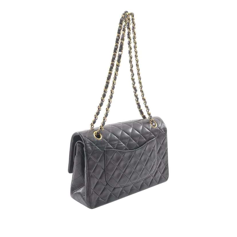 Chanel Medium Classic Lambskin Double Flap Black Leather Good condition - Back View