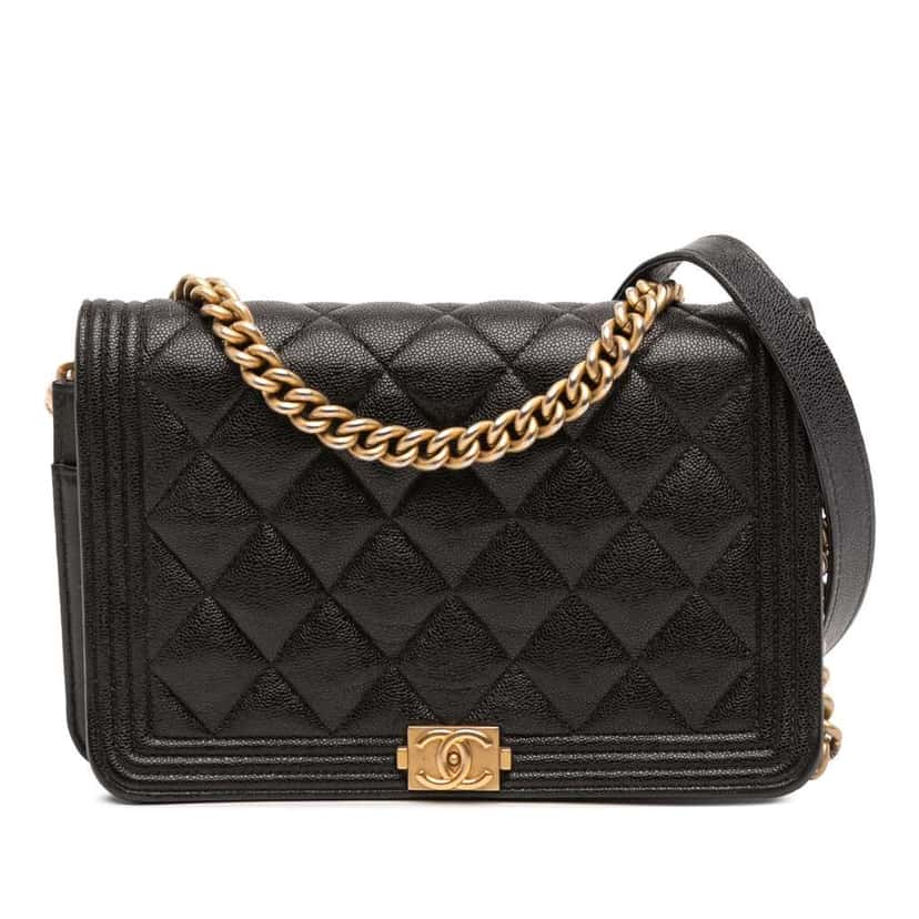 Chanel Quilted Caviar Boy Wallet on Chain Black Leather Good condition - Front View