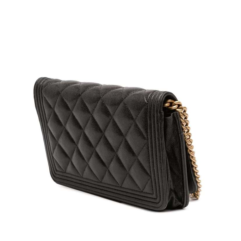Chanel Quilted Caviar Boy Wallet on Chain Black Leather Good condition - Back View
