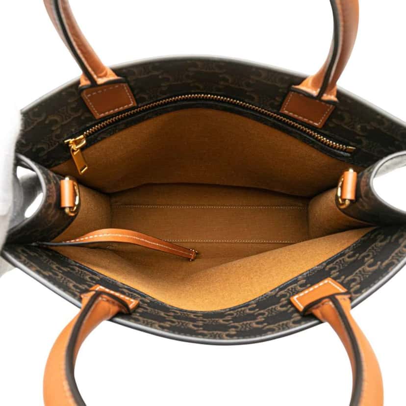 Celine Small Triomphe Coated Canvas Vertical Cabas Tote Brown Canvas Very good condition - Model View