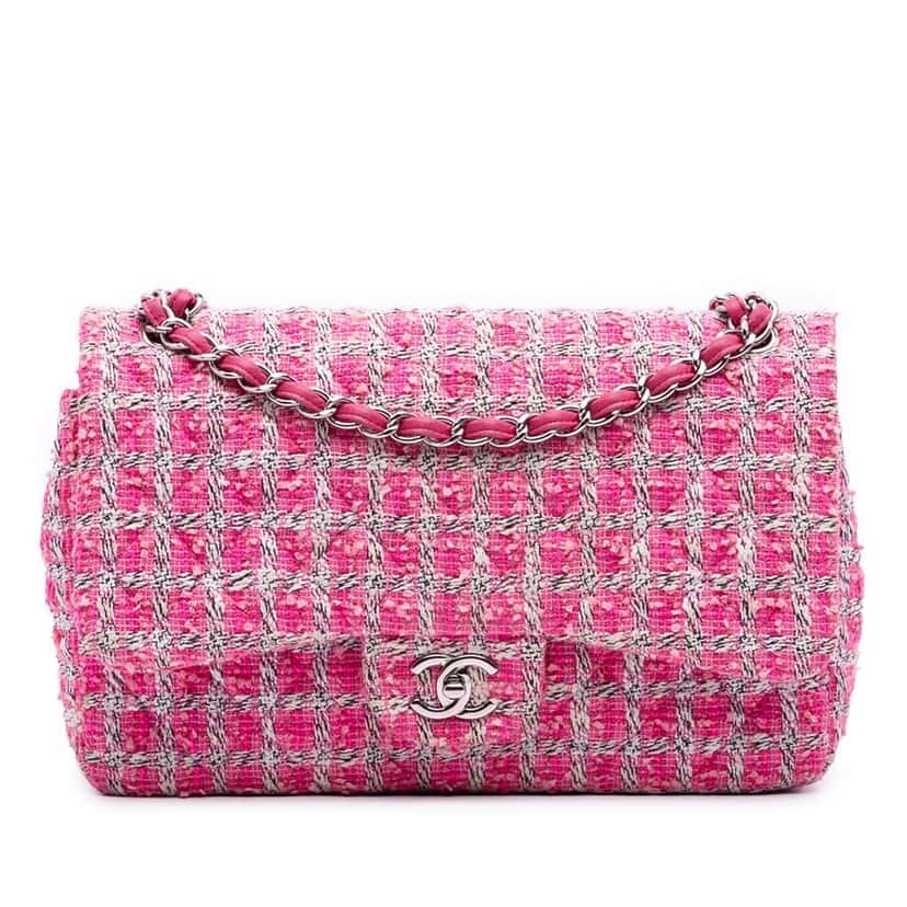 Chanel Jumbo Classic Tweed Double Flap Pink Tweed Good condition - Front View