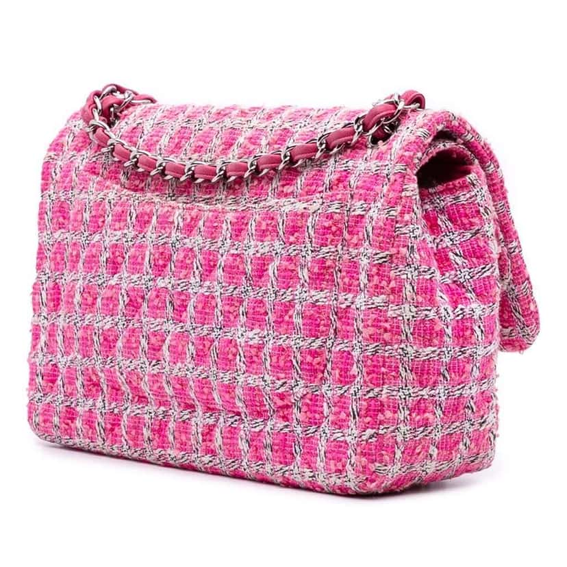 Chanel Jumbo Classic Tweed Double Flap Pink Tweed Good condition - Back View