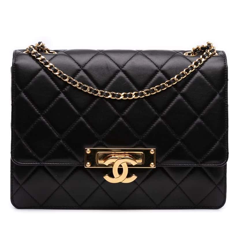 Chanel Medium Quilted Lambskin Golden Class Flap Black Leather Very good condition - Front View