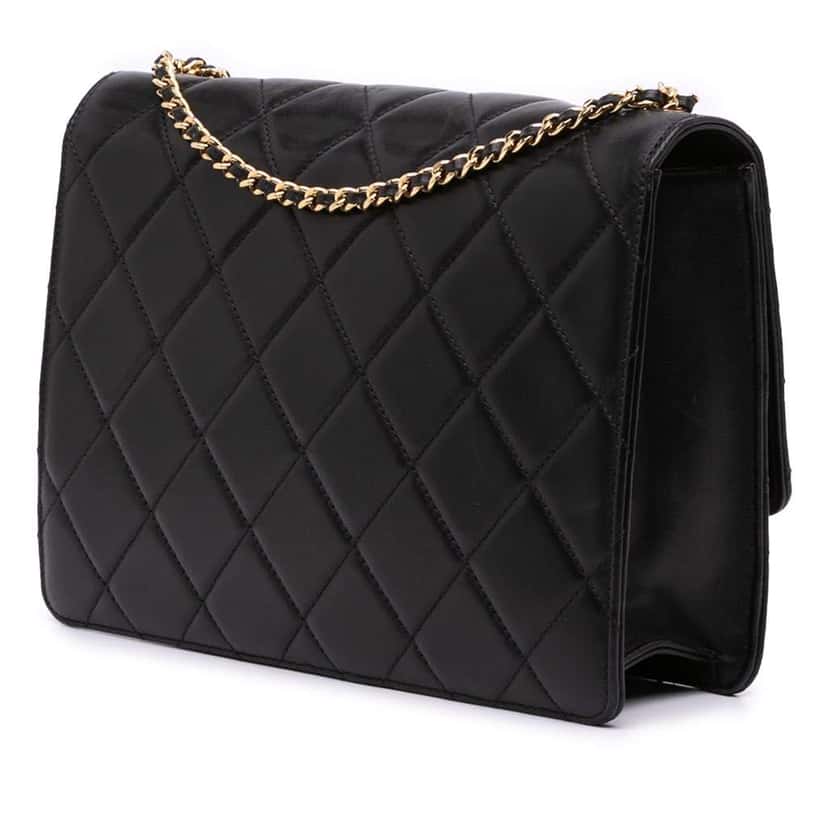 Chanel Medium Quilted Lambskin Golden Class Flap Black Leather Very good condition - Back View