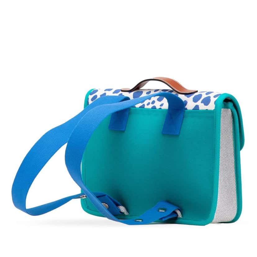 Hermès Toile and Barenia Childrens Jeux Dans La Jungle Backpack Blue Canvas Good condition - Back View