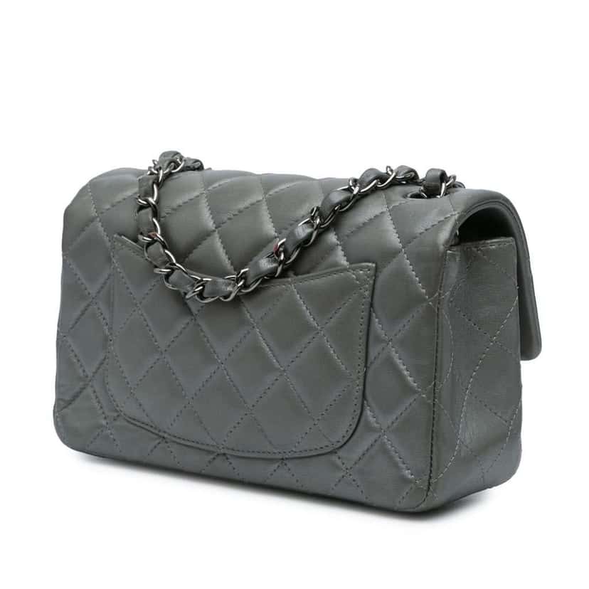 Chanel Mini Rectangular Classic Lambskin Single Flap Silver Leather Good condition - Back View