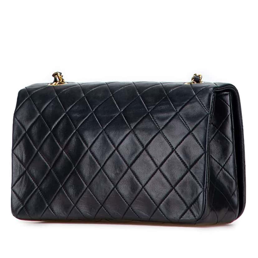 Chanel CC Quilted Lambskin Full Single Flap Black Leather Good condition - Back View