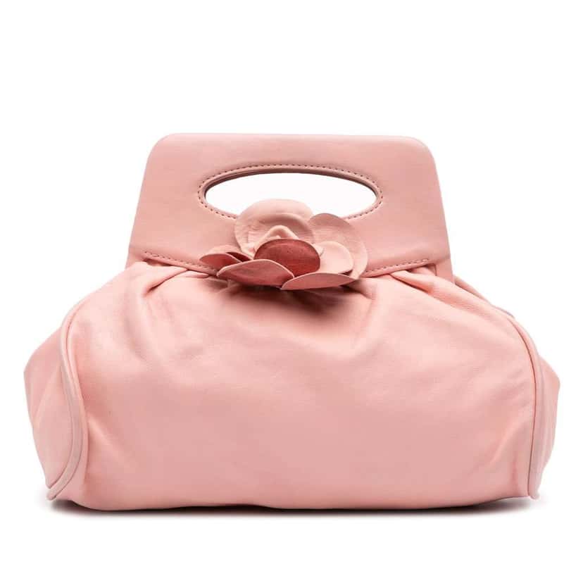 Chanel Lambskin Camellia Top Handle Frame Bag Pink Leather Good condition - Front View