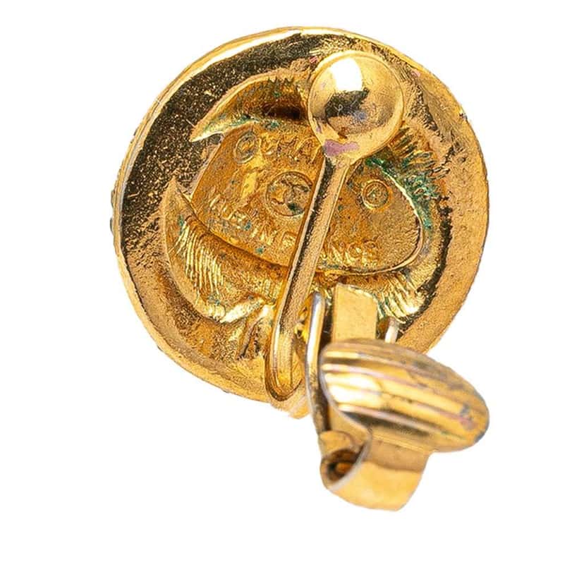 Chanel Gold Plated and Rhinestones Round Clip On Earrings Gold Metal Good condition - Inside View
