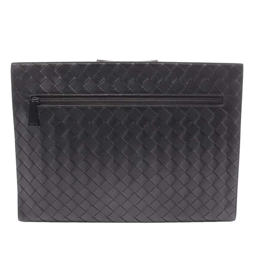 Bottega Veneta Medium Calfskin Intrecciato Document Case Black Leather Good condition - Front View