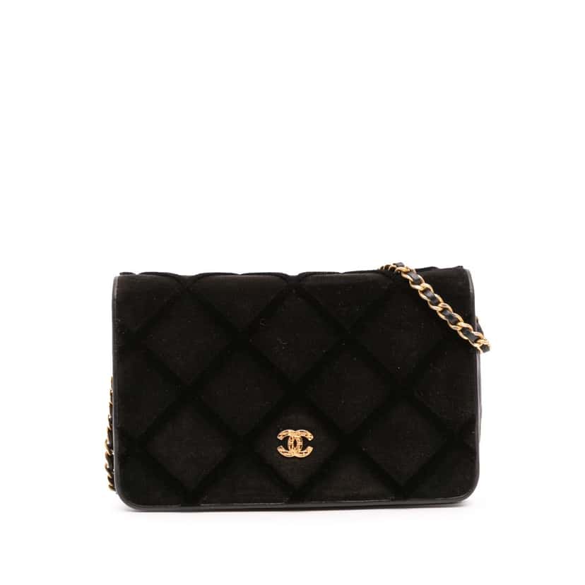 Chanel CC Quilted Velvet Wallet on Chain Black Velvet Good condition - Front View