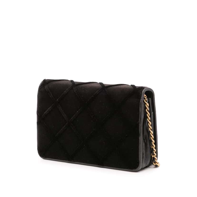 Chanel CC Quilted Velvet Wallet on Chain Black Velvet Good condition - Back View