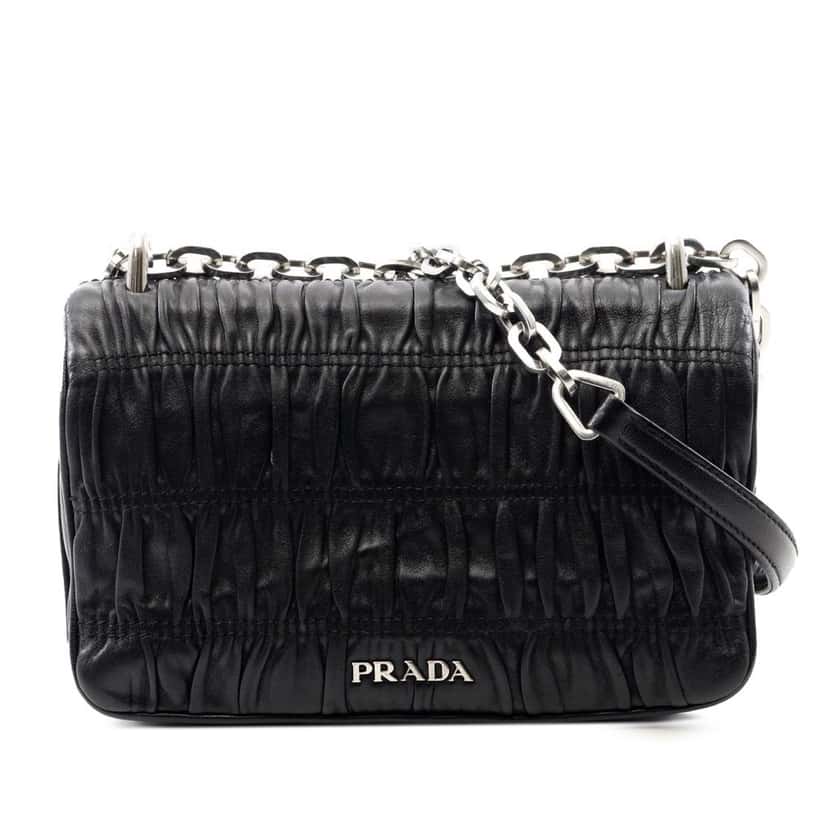 Prada Nappa Gaufre Shoulder Bag Black Leather Good condition - Front View