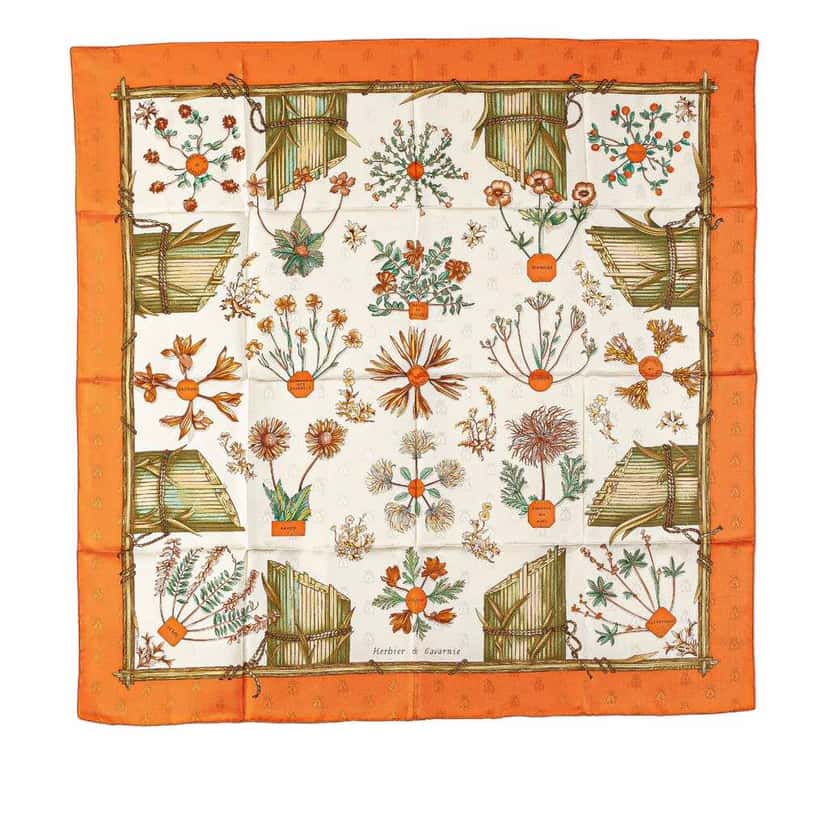 Hermès Herbier de Gavarnie Silk Scarf White Silk Good condition - Front View