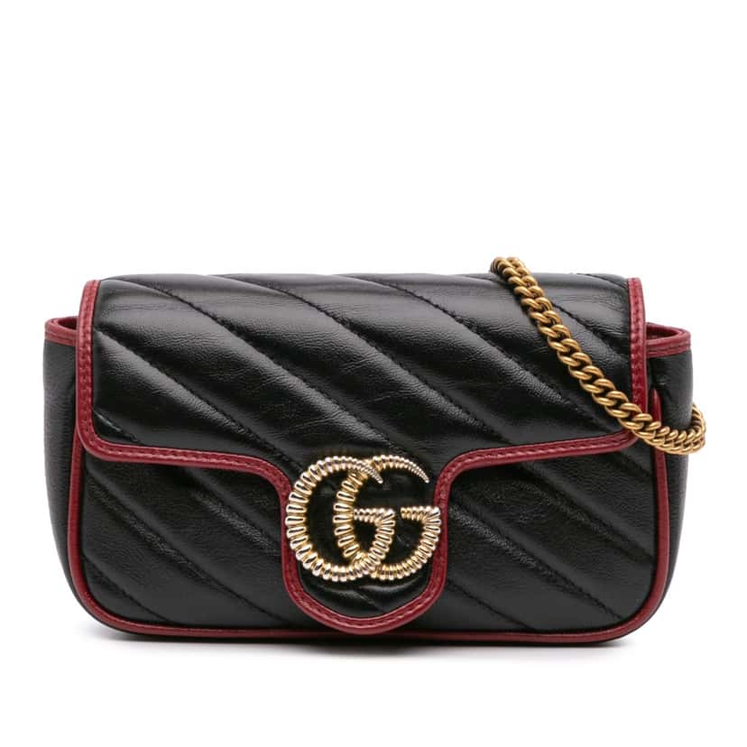 Gucci Super Mini GG Marmont Matelasse Leather Torchon Flap Crossbody Black Leather Good condition - Front View