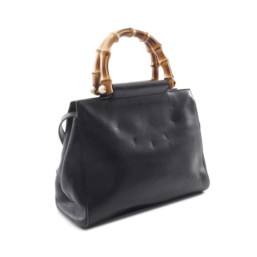Gucci Small Leather Bamboo Nymphaea Satchel Black Leather Good condition - Back View