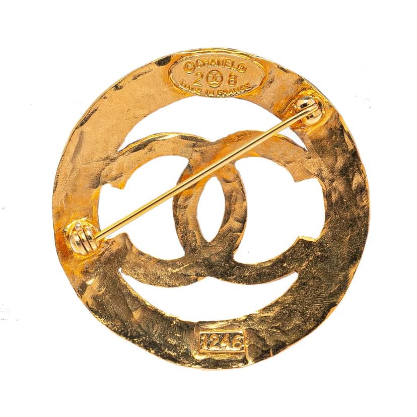 Chanel Gold Plated CC Round Brooch Gold Metal Good condition - Back View