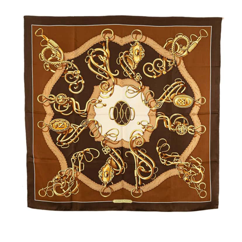 Hermès Lift Profile Silk Scarf Brown Silk Good condition - Front View