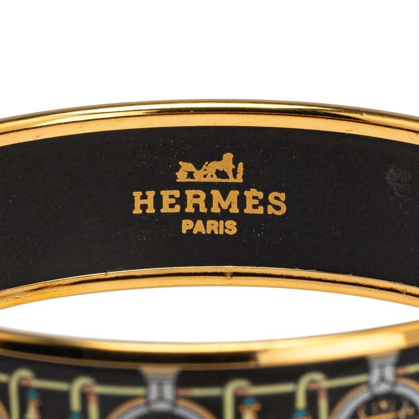 Hermès Wide Enamel Printed Bangle Black Good condition - Model View