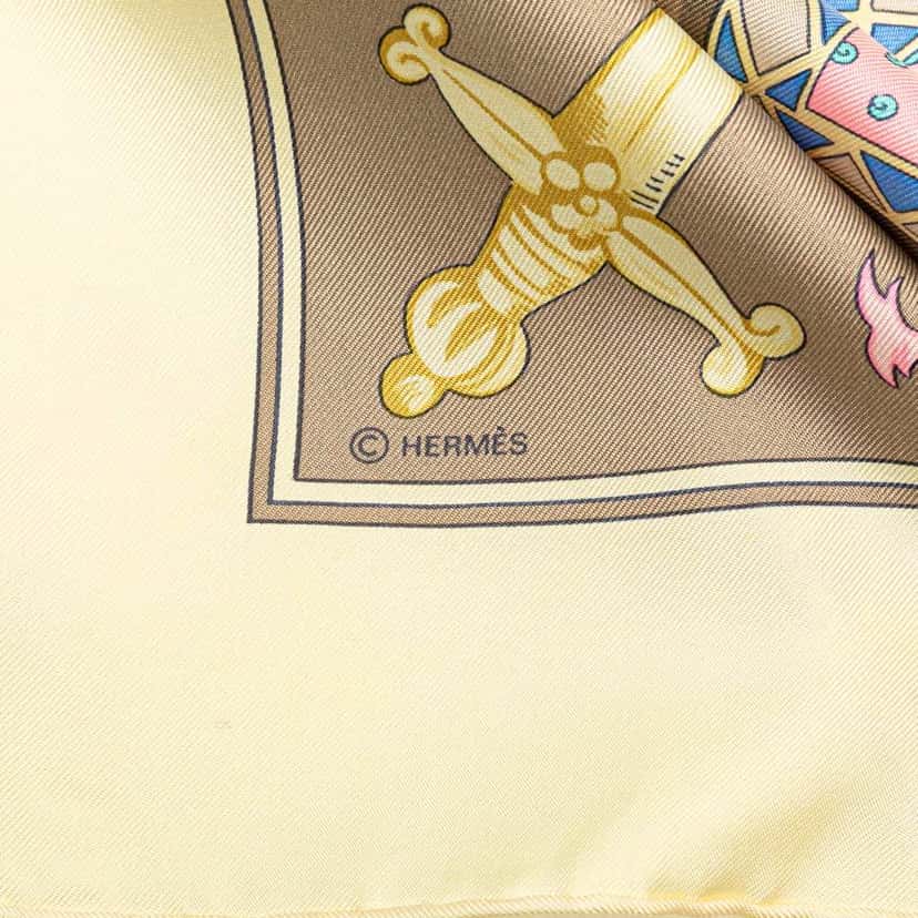 Hermès Le Tarot Silk Scarf Yellow Silk Good condition - Back View