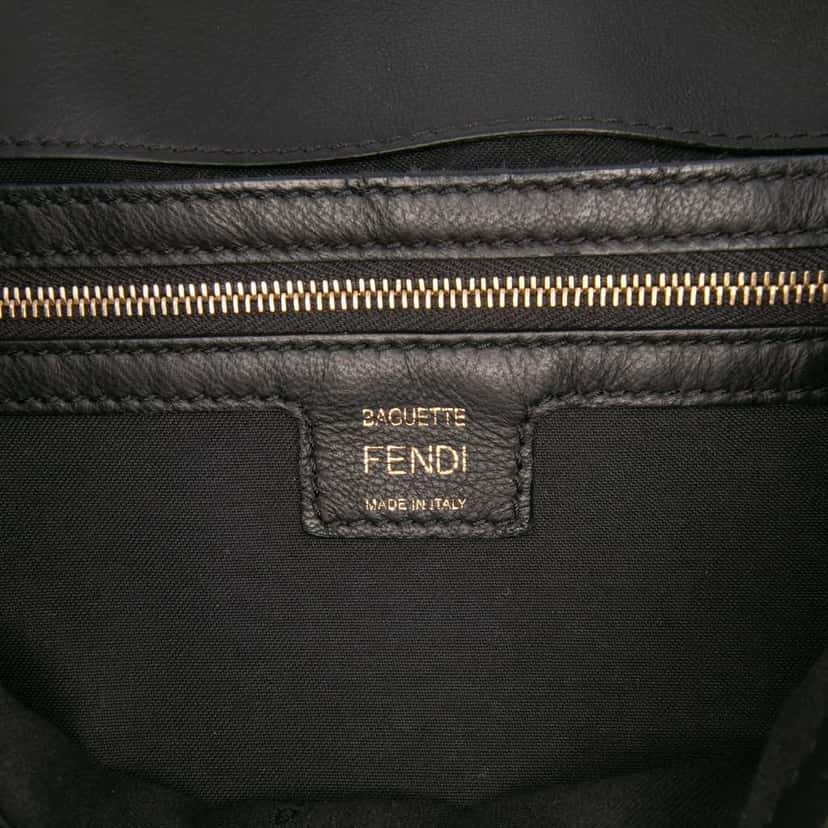 Fendi Zucca Embossed Leather Baguette Satchel Black Leather Good condition - Box View