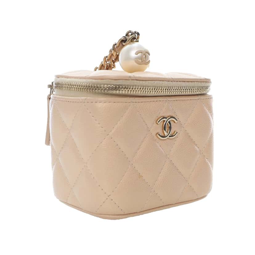 Chanel Mini Quilted Iridescent Caviar Pearl On Top Vanity Case With Chain Brown Leather Good condition - Back View